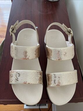 Fitflop Lulu sequin back-strap sandals.